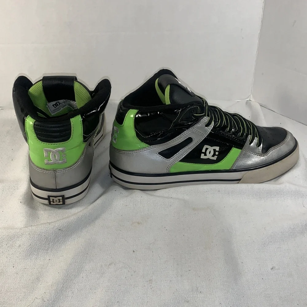 DC Men’s Pure High-Top Black/Silver/Green Skate Sneakers